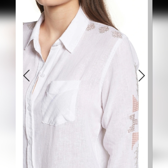 Rails Charli Embroidered Linen Blend Button Up Shirt Long Sleeve White Sz Large - Picture 2 of 12